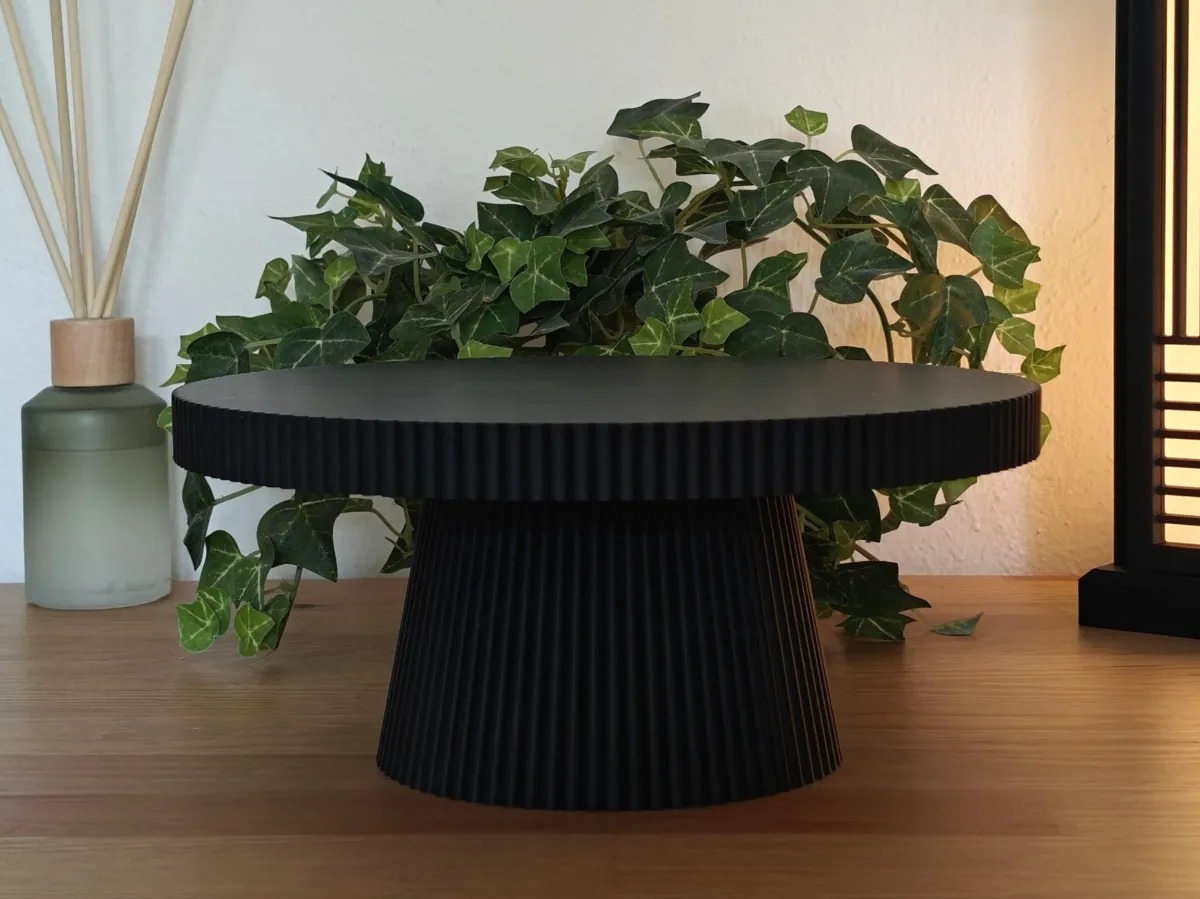 3D Baskı Japandi Tarzı Ayaklı Dekoratif Tepsi Çizgili Kek Sunum Standı Siyah 24 cm