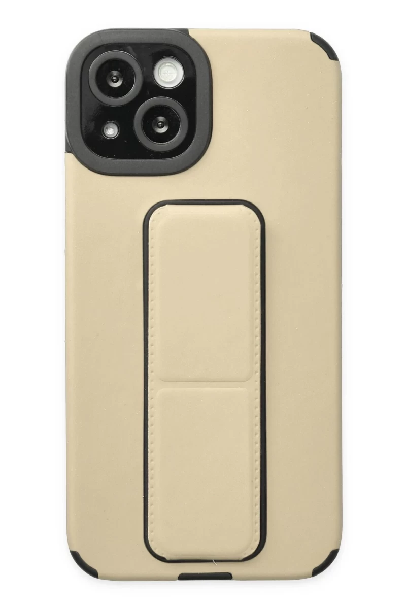 Apple iPhone 14 Plus Uyumlu Kılıf Mega Standlı Silikon - Gold