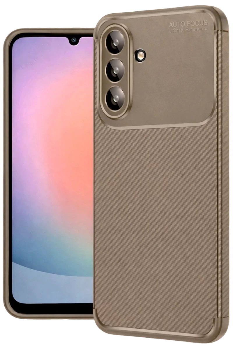 Samsung Galaxy A56 Uyumlu Kılıf Auto Focus Karbon Kapak - Kahverengi
