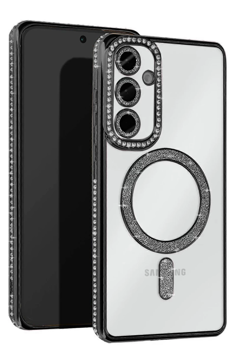 Samsung Galaxy S25 Uyumlu Kılıf Joke Simli Magneticsafe Kılıf - Siyah