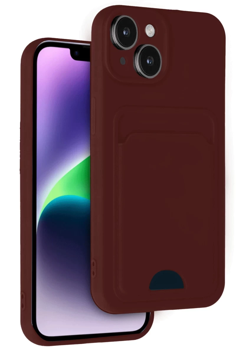 Apple iPhone 14 Uyumlu Kılıf Kelvin Kartvizitli Silikon - Bordo