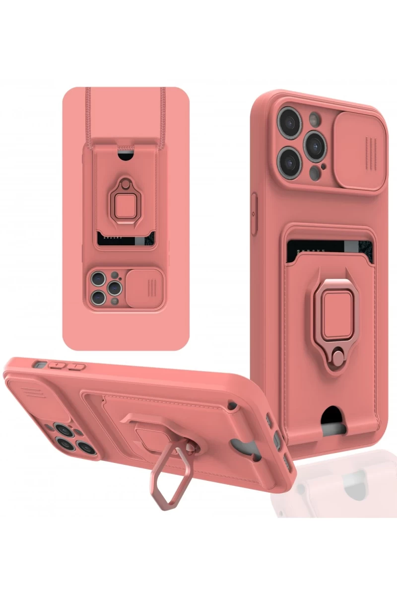 Apple iPhone 12 Pro Uyumlu Kılıf Zuma Kartvizitli Yüzüklü Silikon - Pembe