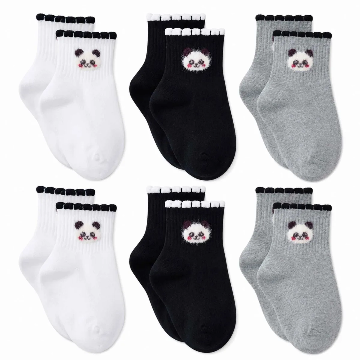 Kadın Panda Desenli Kısa Konç Çorap 6'lı Paket, %80 Pamuklu Dikişsiz Burun, Nefes Alan Yumuşak Bilek Çorabı, Siyah Beyaz Gri · BEDEN: 36-40 · RENK: Çok Renkli 6 lı