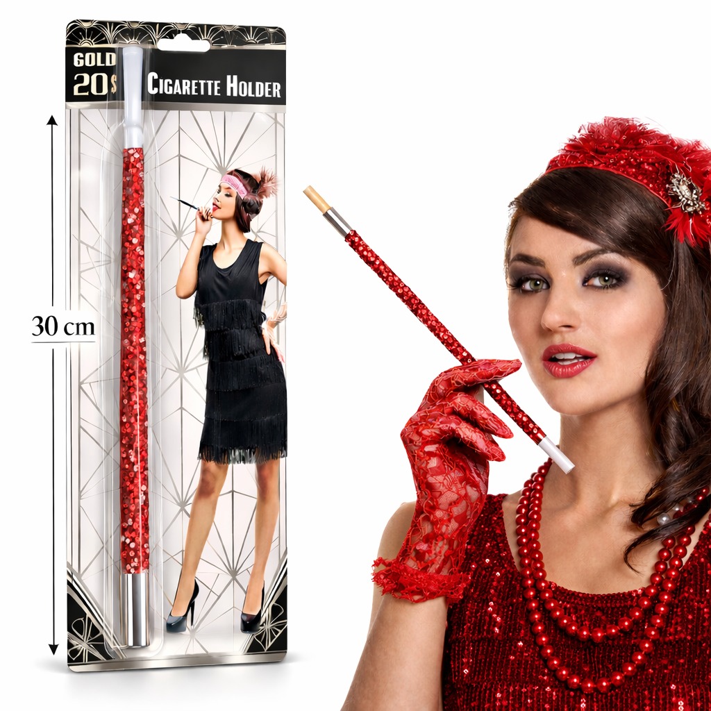 30 cm Kırmızı Payetli Sigara Tutacağı ? 1920?ler Gatsby Parti Aksesuarı