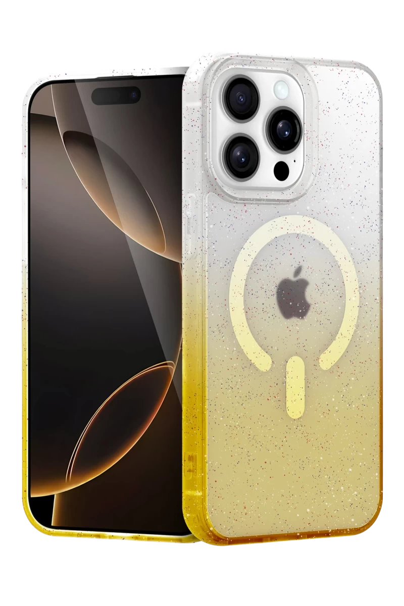 Apple iPhone 15 Pro Uyumlu Pummel Shiny Magsafe Kapak - Gold