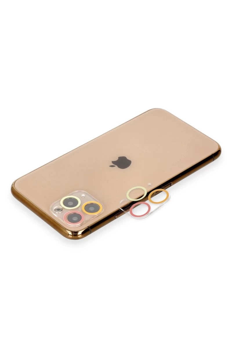Apple iPhone 11 Pro Uyumlu Renkli Kamera Lens Koruma Cam - Turuncu-Kırmızı