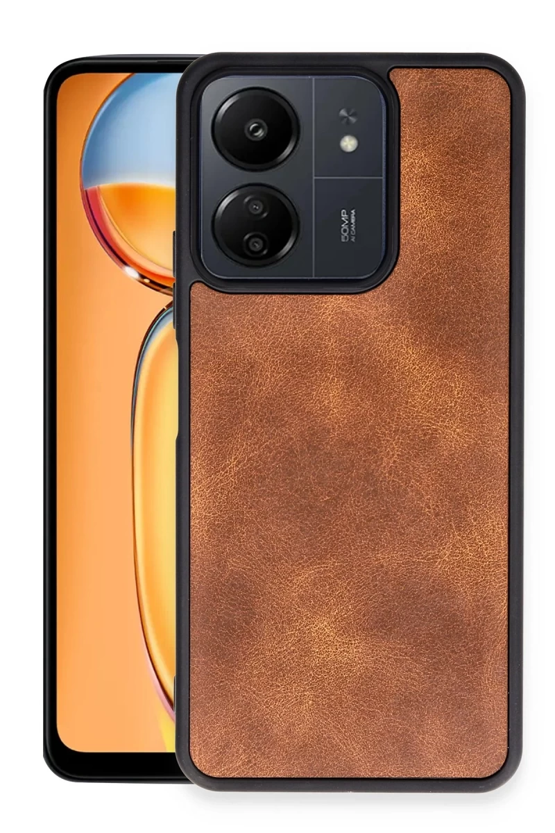 Xiaomi Redmi 13C Uyumlu Kılıf Aras Deri Kapak - Taba