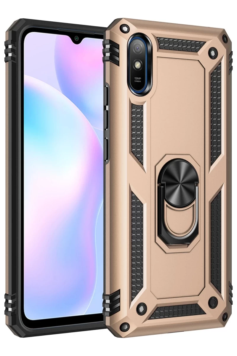 Xiaomi Redmi 9A Uyumlu Kılıf Sofya Yüzüklü Silikon Kapak - Gold