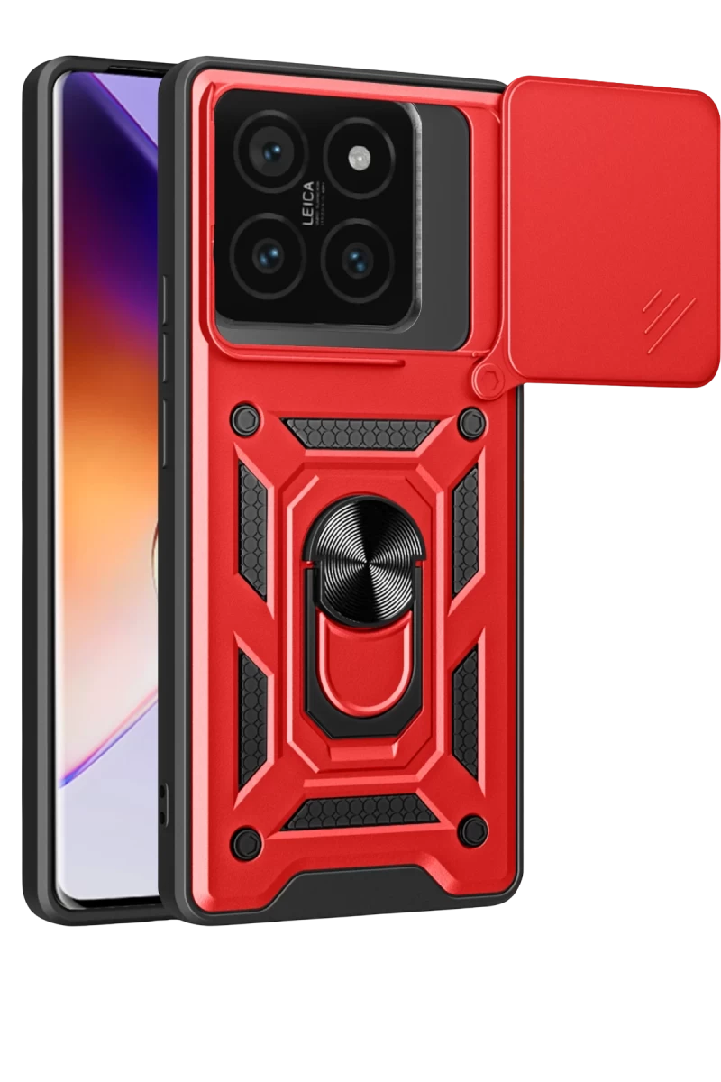 Xiaomi Mi 14T Pro Uyumlu Kılıf Pars Lens Yüzüklü Silikon - Kırmızı