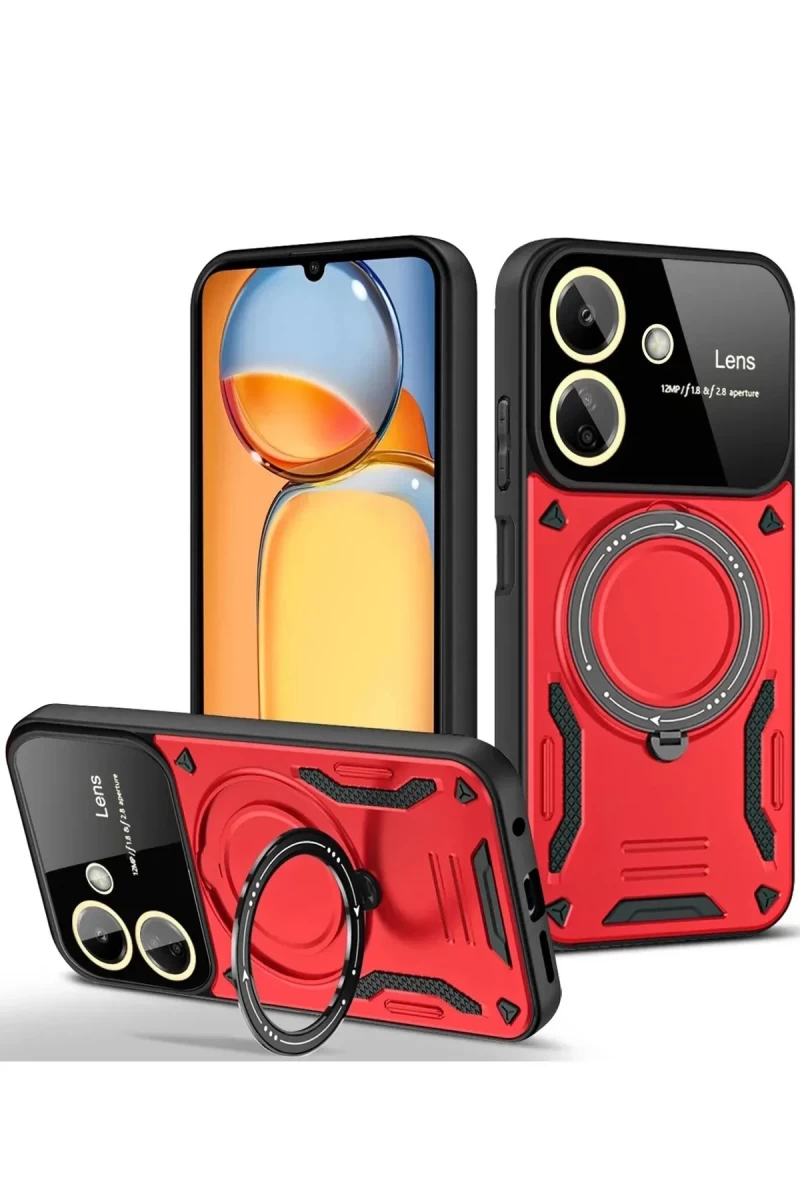 Xiaomi Redmi 13C Uyumlu Kılıf Joy Lens Standlı Kapak - Kırmızı