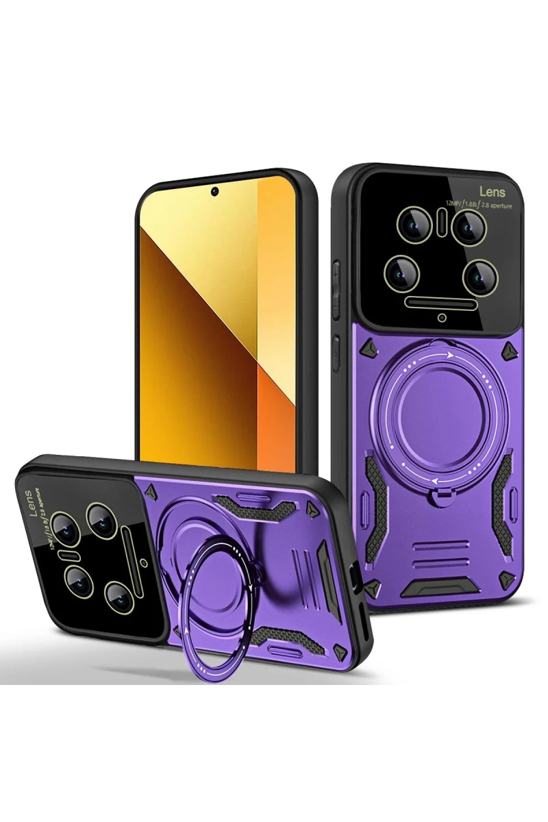 Xiaomi Mi 14 Ultra Uyumlu Kılıf Joy Lens Standlı Kapak - Mor
