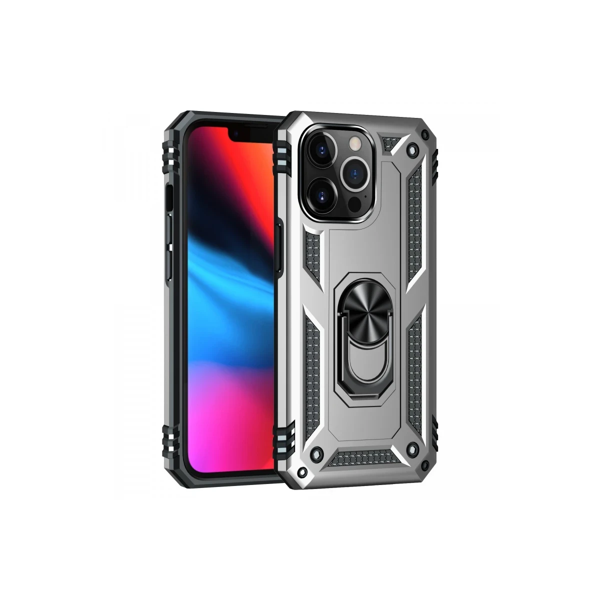 Apple iPhone 13 Pro Max Uyumlu Kılıf Sofya Yüzüklü Silikon Kapak - Gümüş