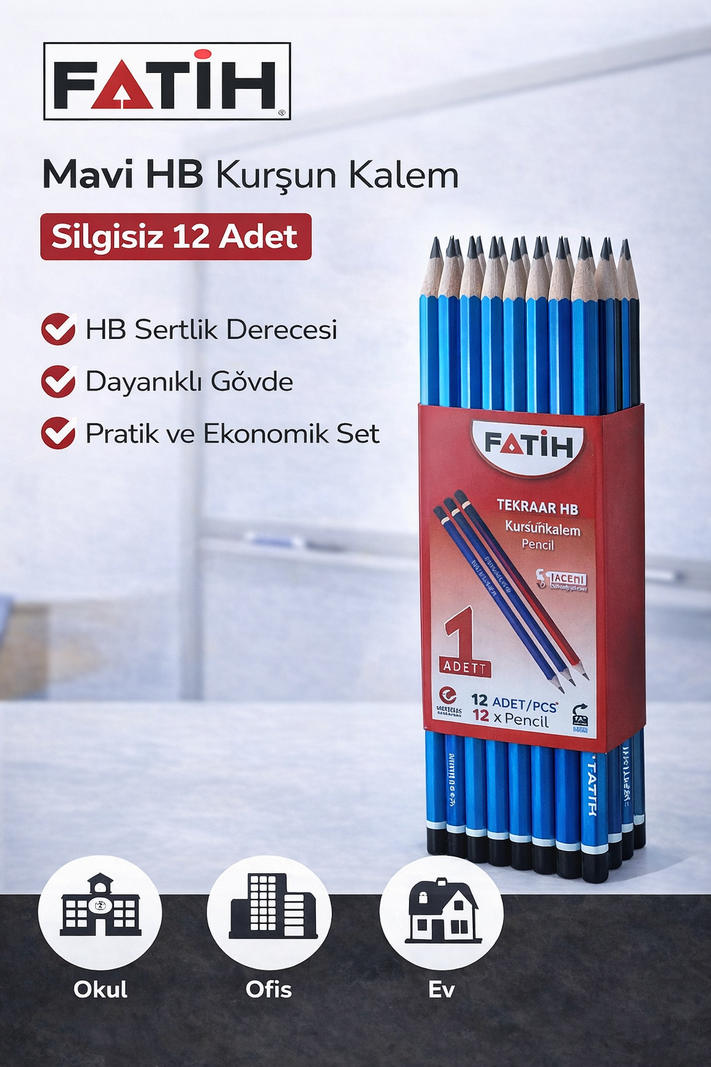 Fatih Mercanlı 12010 HB Kurşun Kalem 12 Adet