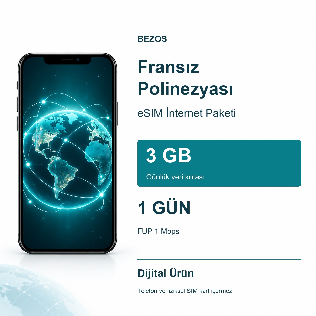 Fransız Polinezyası eSIM İnternet Paketi Günlük 3 GB 1 Gün - FUP 1 Mbps