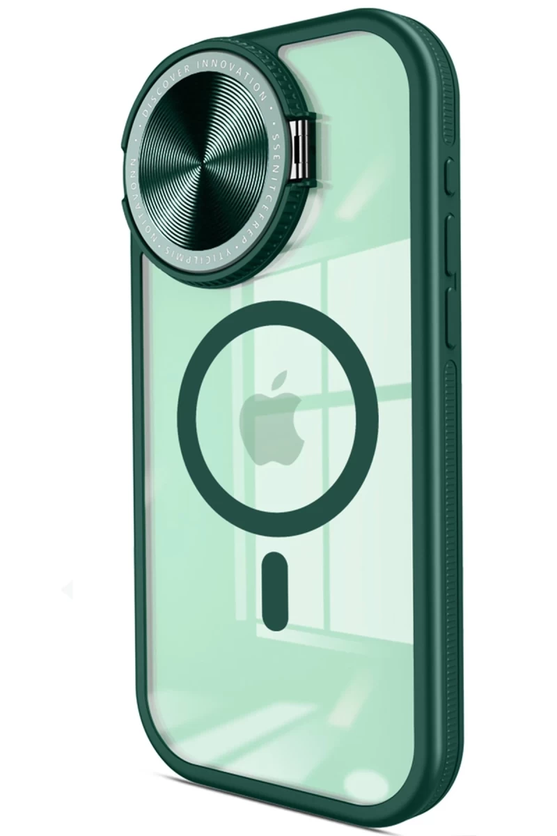 Apple iPhone 15 Pro Uyumlu Kılıf Teleskop Lens Magsafe Silikon Kapak - Koyu Yeşil