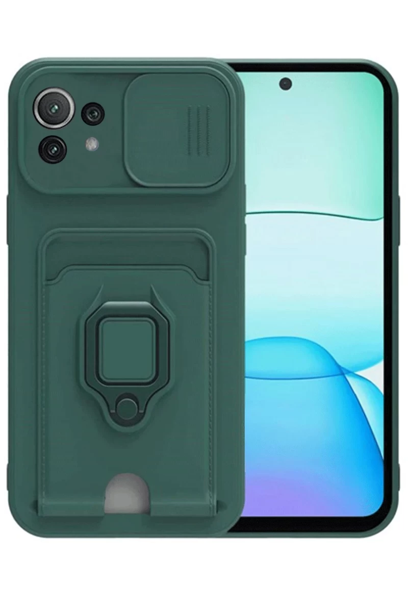 Xiaomi Mİ 11 Lite Uyumlu Kılıf Zuma Kartvizitli Yüzüklü Silikon - Yeşil