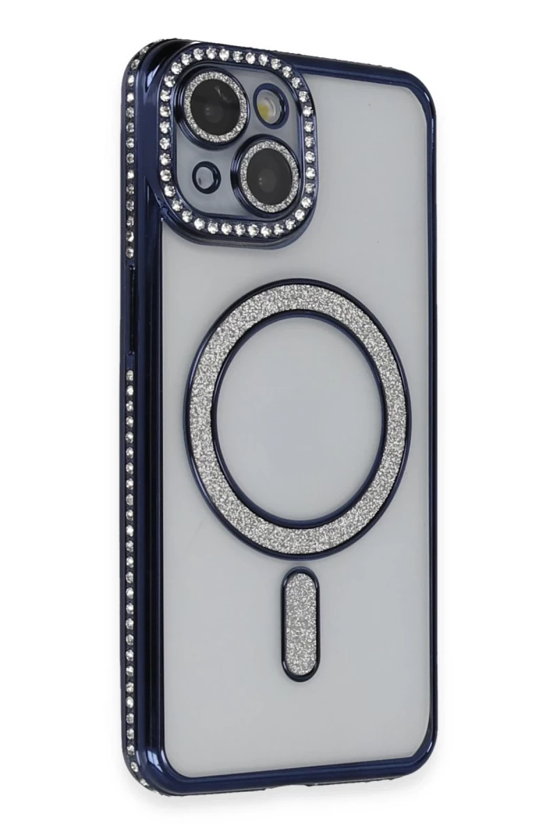 Apple iPhone 14 Uyumlu Kılıf Joke Simli Magneticsafe Kılıf - Lacivert