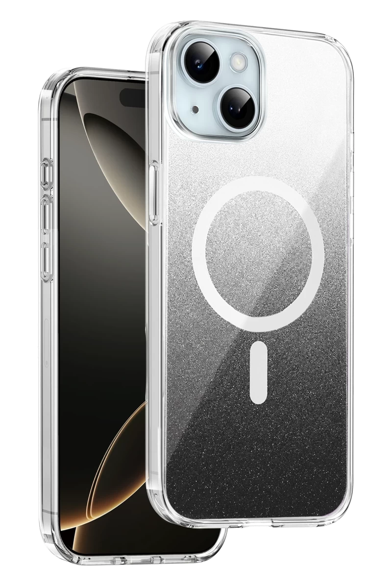 Onegif Apple iPhone 15 Uyumlu Sora Simli Magsafe Kapak - Siyah