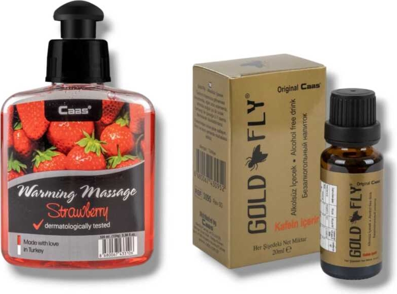Caas Çilek Aromalı  Isıtıcılı Cinsel Masaj Yağı 100 ml + Gold Fly Kadınlara Özel Damla