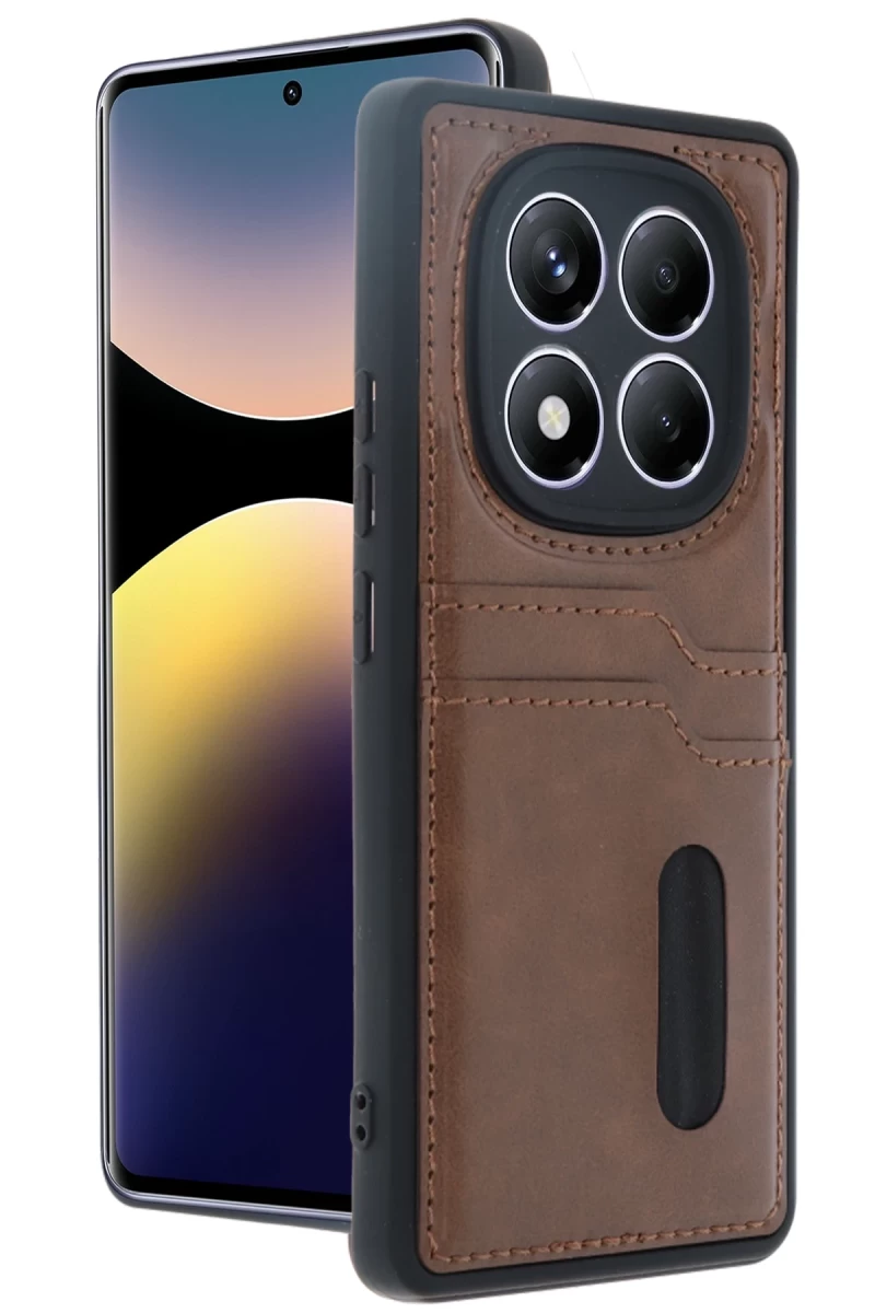 Xiaomi Redmi Note 14 Pro 5G Uyumlu Kılıf Sara Kartvizitli Deri Kılıf - Taba