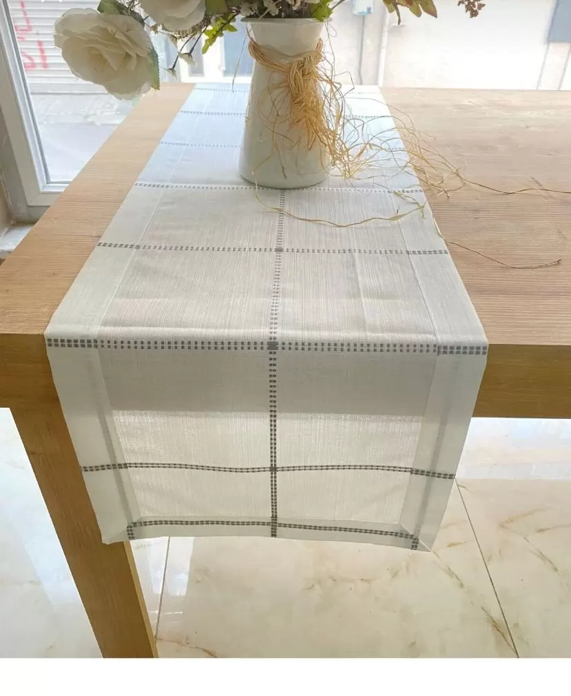 Masa Üzerine Runner, Masa Örtüsü Runneri Tek Runner Belena 30/130 cm Gri Çizgili