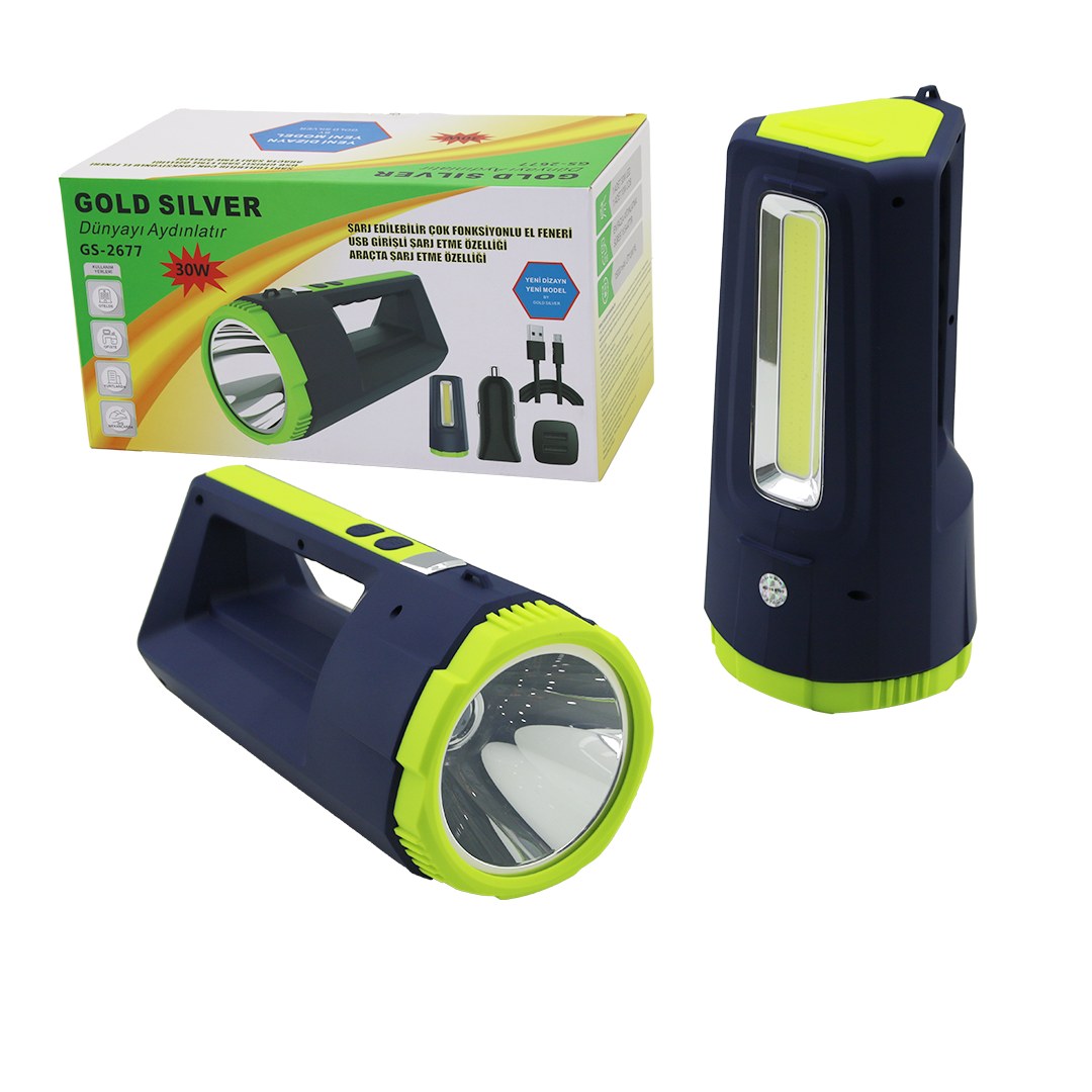 2in1 30W/10W COB LED USB &amp; Oto Şarjlı El Feneri Projektör