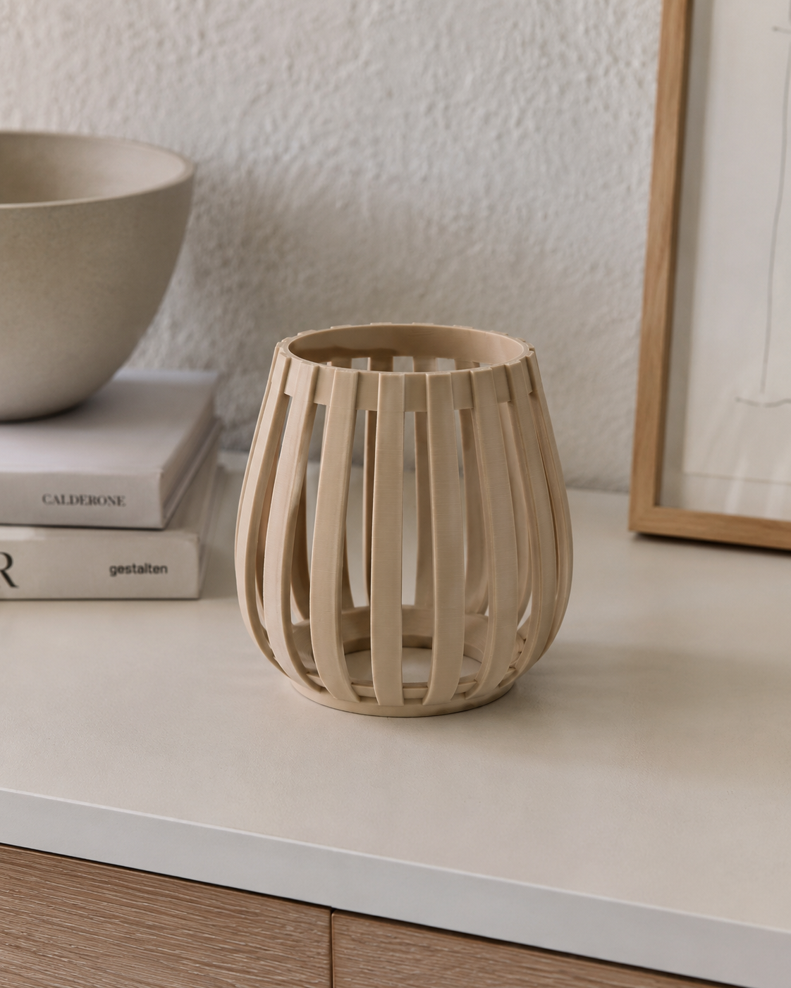 Japandi Tarzı Lamel Desenli Tealight Mumluk Minimalist Rüzgar Feneri