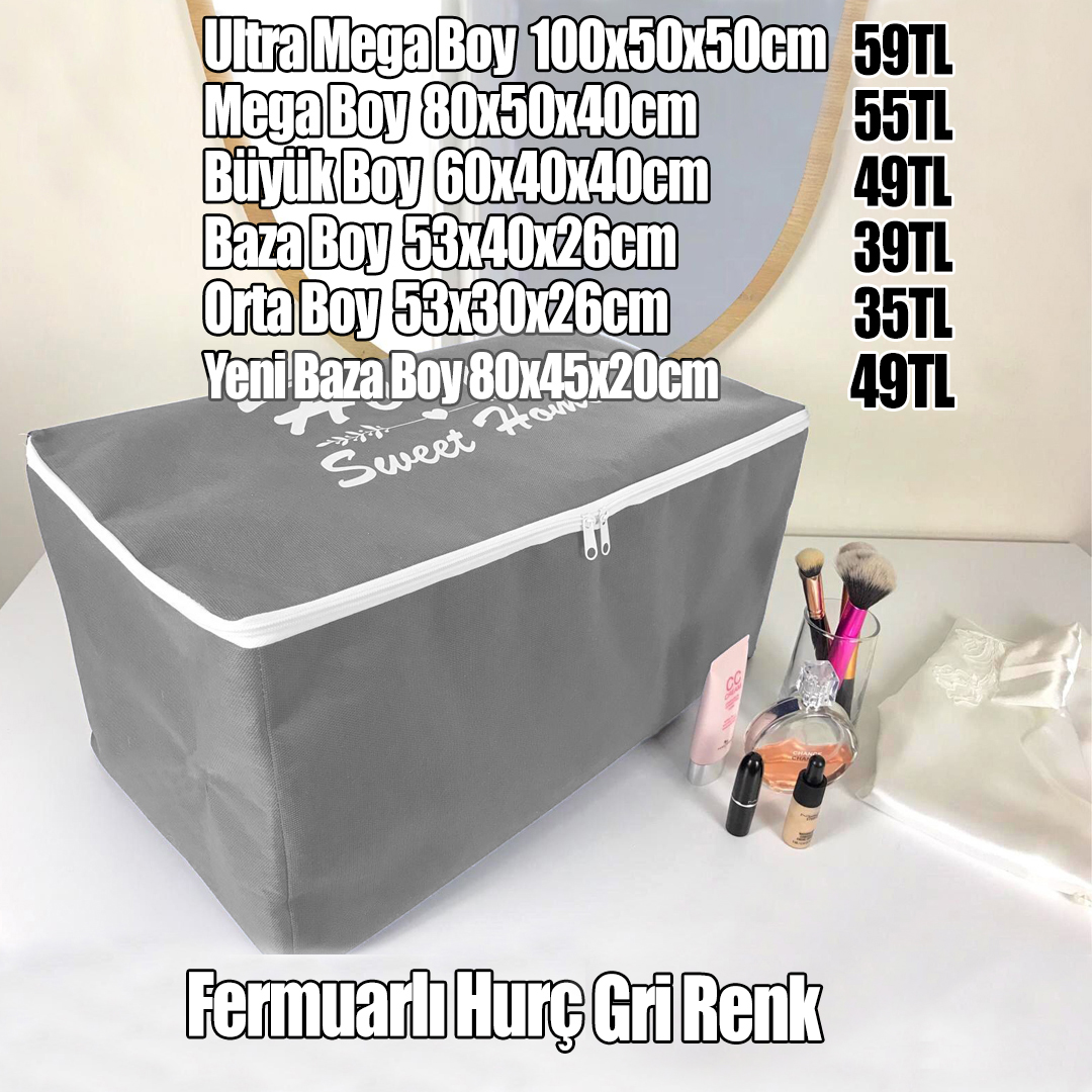 Gri Renk Fermuarlı Hurç Ultra Mega Boy 100x50x50cm