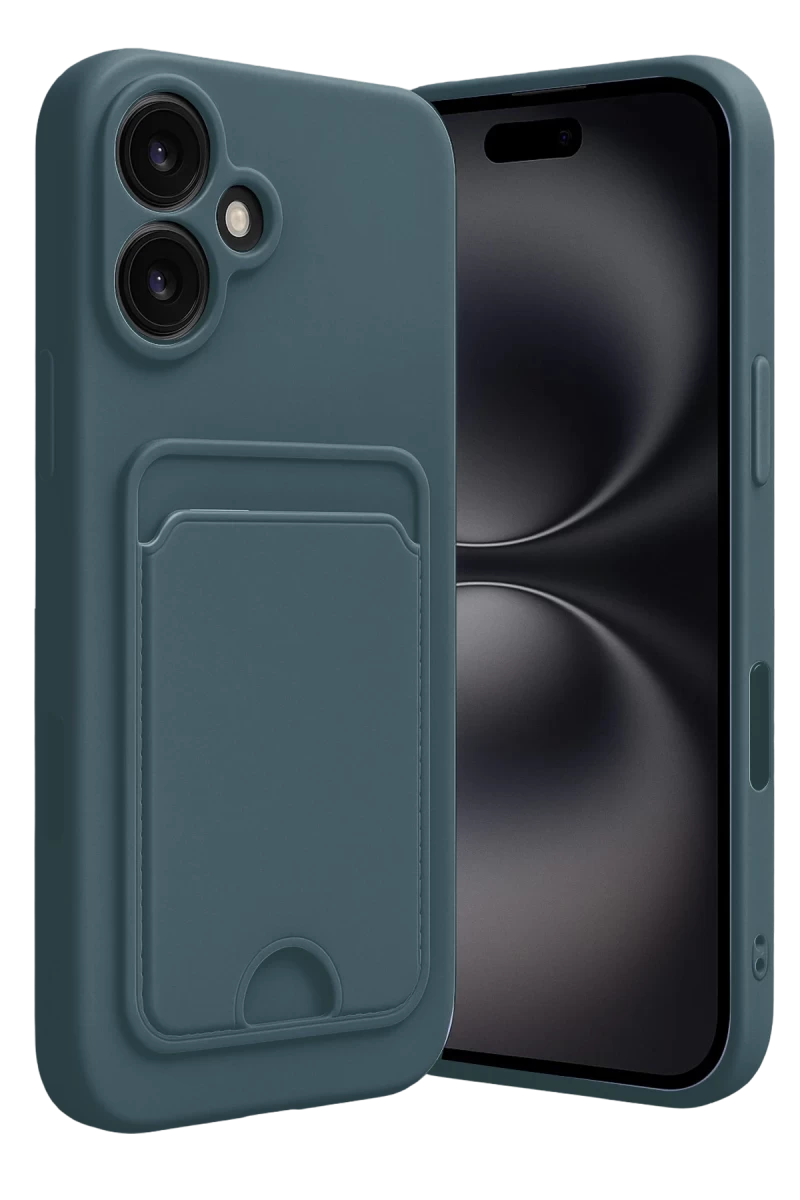 Apple iPhone 16 Uyumlu Kılıf Kelvin Kartvizitli Silikon - Koyu Yeşil