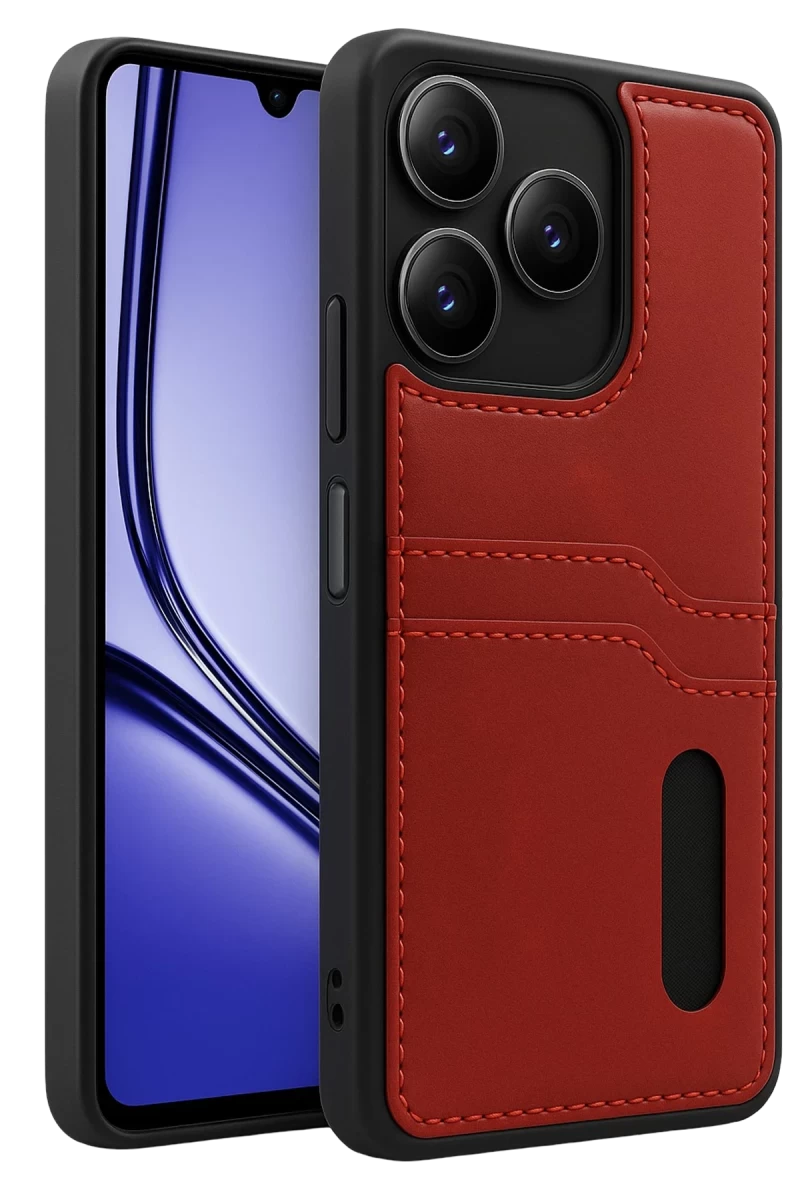 Realme Note 50 4G Uyumlu Kılıf Sara Kartvizitli Deri Kılıf - Kırmızı