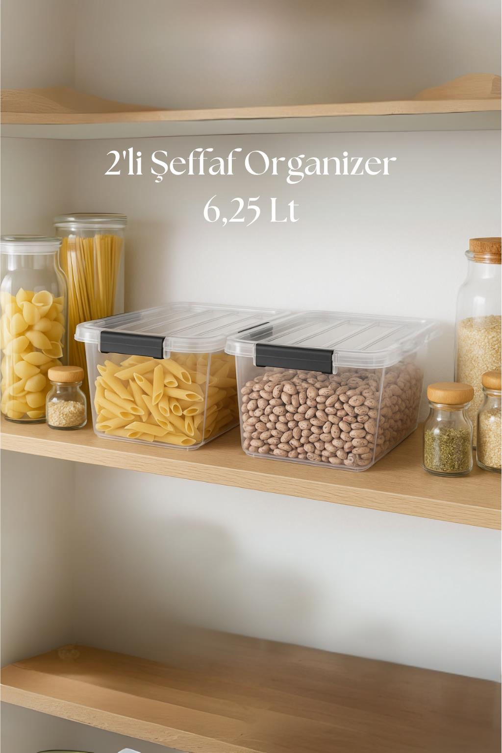 2?li Şeffaf Saklama Kutusu & Düzenleme Kutusu 6,25 Lt