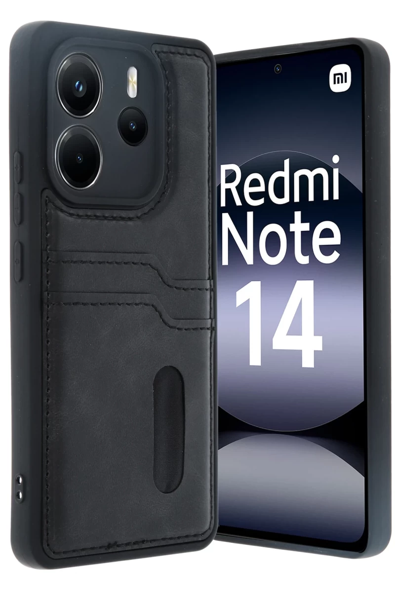 Xiaomi Redmi Note 14 4G Uyumlu Kılıf Sara Kartvizitli Deri Kılıf - Siyah