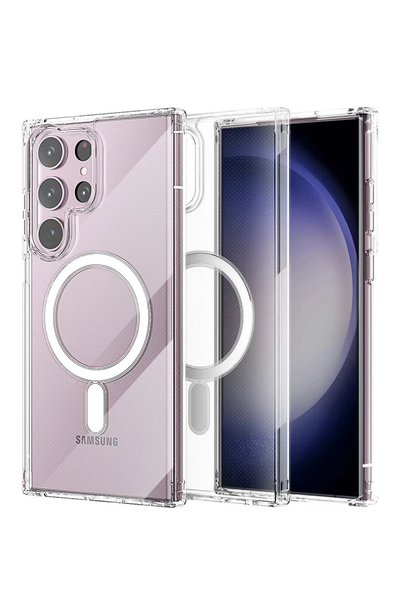 Samsung Galaxy S23 Ultra Uyumlu Kılıf Magneticsafe Şeffaf Silikon - Şeffaf