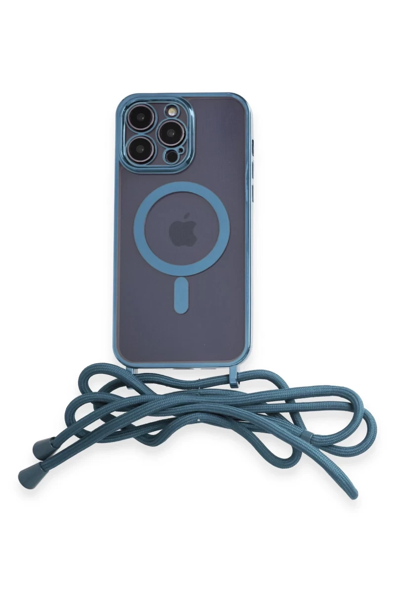 Apple iPhone 13 Pro Uyumlu Kılıf Divo Lazer Askılı Magsafe Kapak - Sierra Blue