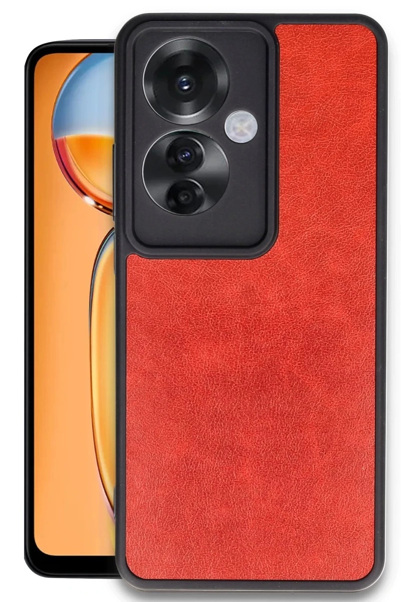 Oppo Reno 11F Uyumlu Kılıf Aras Deri Kapak - Kırmızı