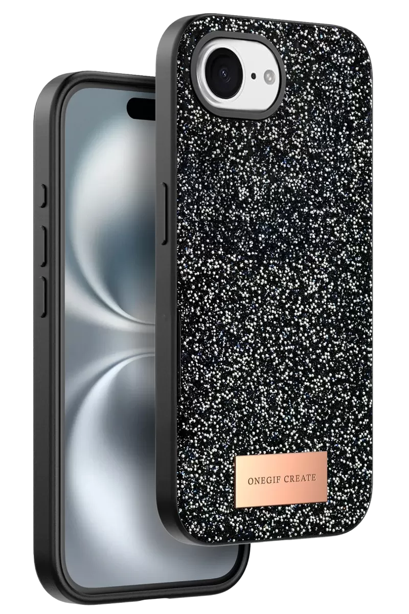 Onegif Apple iPhone 16E Uyumlu Bright Simli Kapak - Siyah