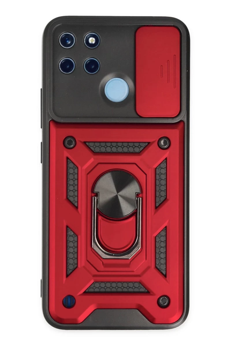 Realme C25Y Uyumlu Kılıf Pars Lens Yüzüklü Silikon - Kırmızı
