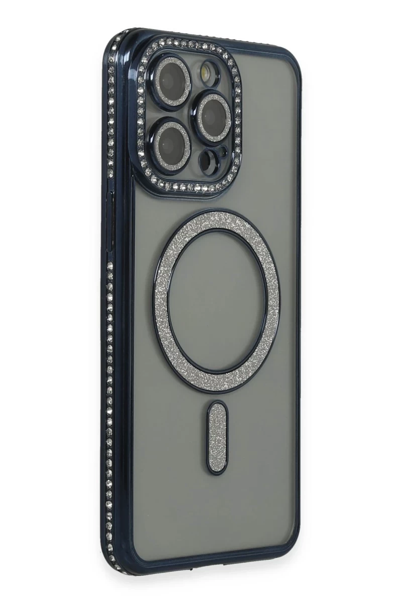 Apple iPhone 15 Pro Max Uyumlu Kılıf Joke Simli Magneticsafe Kılıf - Lacivert