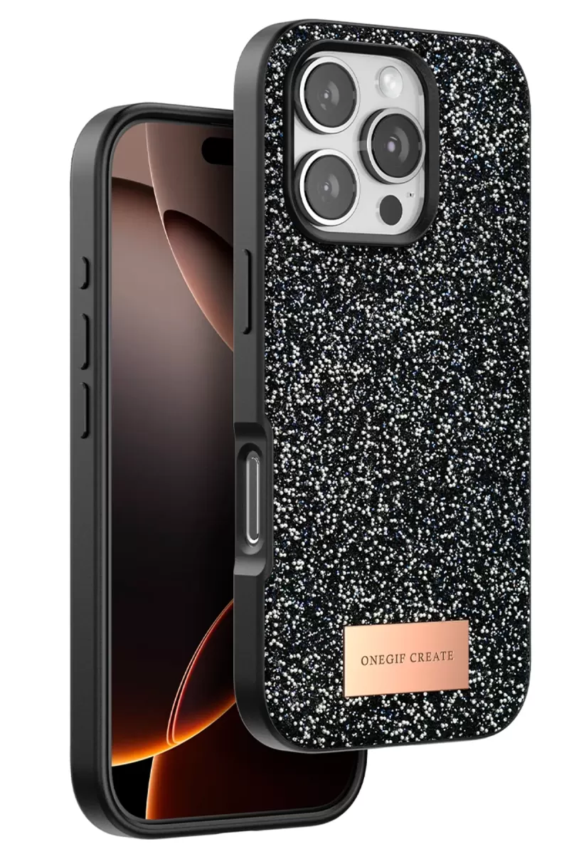 Onegif Apple iPhone 16 Pro Max Uyumlu Bright Simli Kapak - Siyah