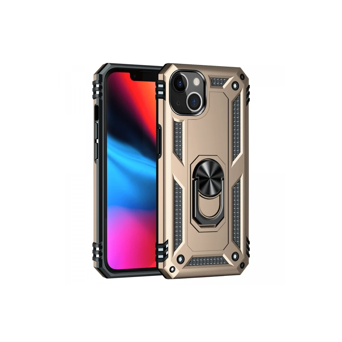 Apple iPhone 13 Uyumlu Kılıf Sofya Yüzüklü Silikon Kapak - Gold