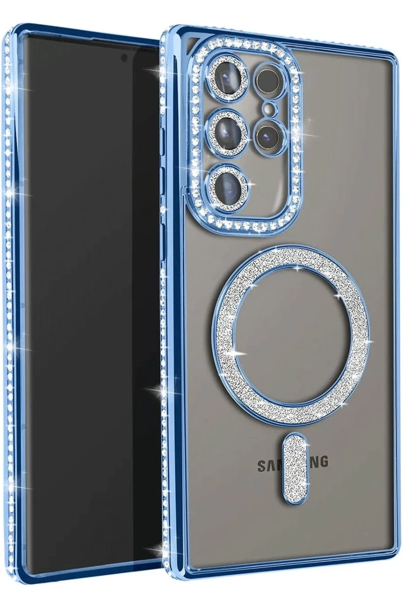 Samsung Galaxy S25 Ultra Uyumlu Kılıf Joke Simli Magneticsafe Kılıf - Mavi