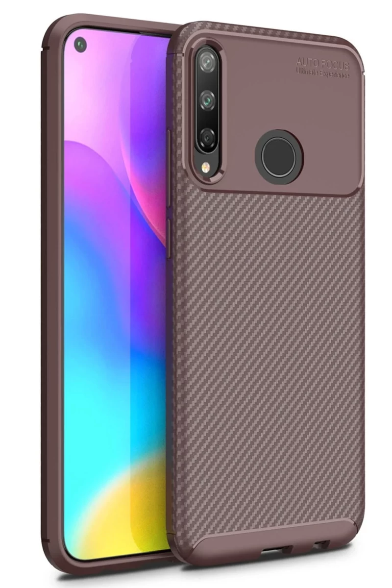 Huawei P40 Lite Uyumlu E Kılıf Auto Focus Karbon Kapak - Kahverengi