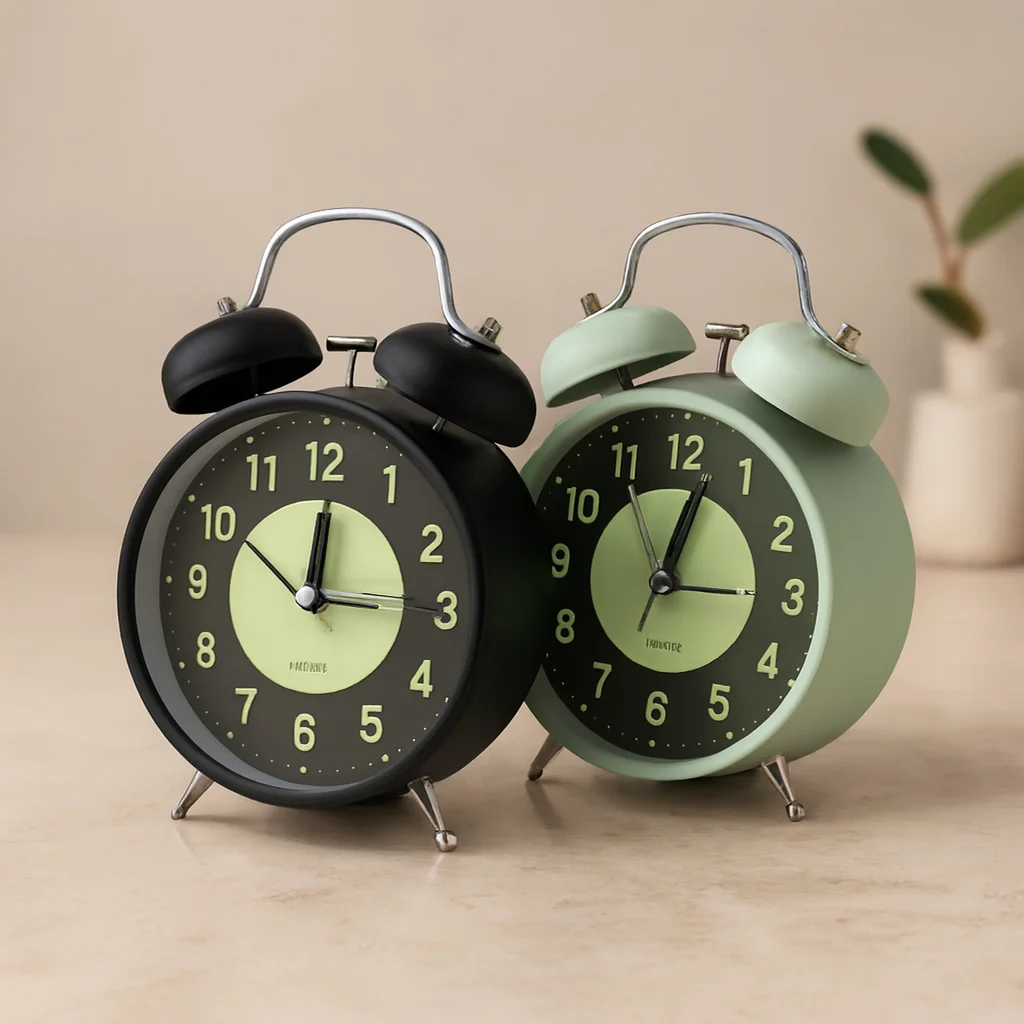 Twin Bell Metal Masa Çalar Saat 11 cm ? Pilli, Işıklı, Fosforlu