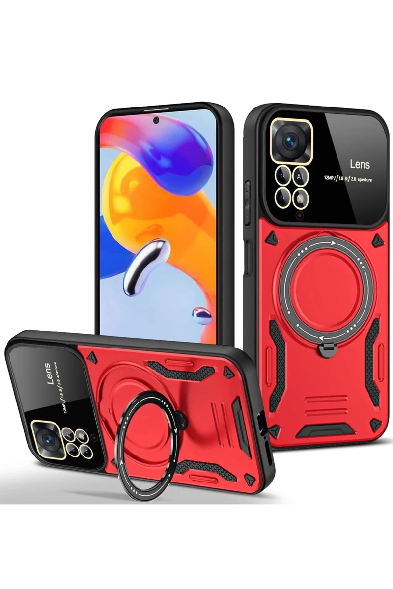 Xiaomi Redmi Note 11 Pro Uyumlu Kılıf Joy Lens Standlı Kapak - Kırmızı