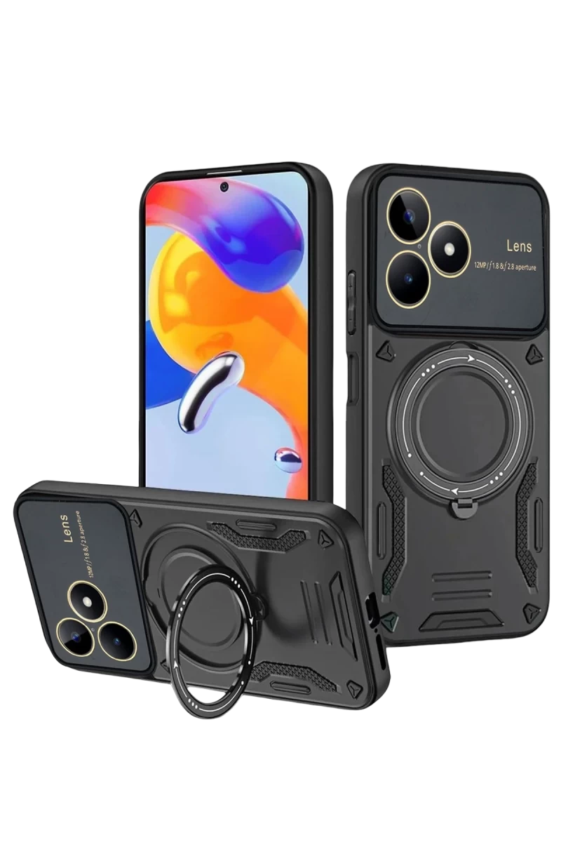 Realme C53 Uyumlu Kılıf Joy Lens Standlı Kapak - Siyah