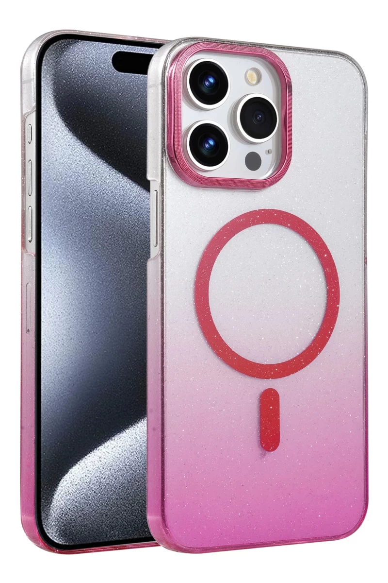 Apple iPhone 15 Pro Max Uyumlu Glossy Magsafe Kapak - Pembe