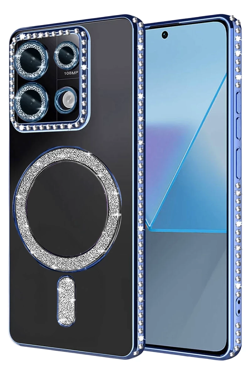 Xiaomi Redmi 13C Uyumlu Joke Simli Magneticsafe Kılıf - Mavi