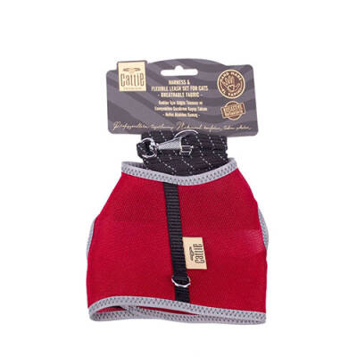 Havalı Dokuma Kedi Göğüs ve Gezdirme Tasması Large Kırmızı 1,5x-30-40 Cm