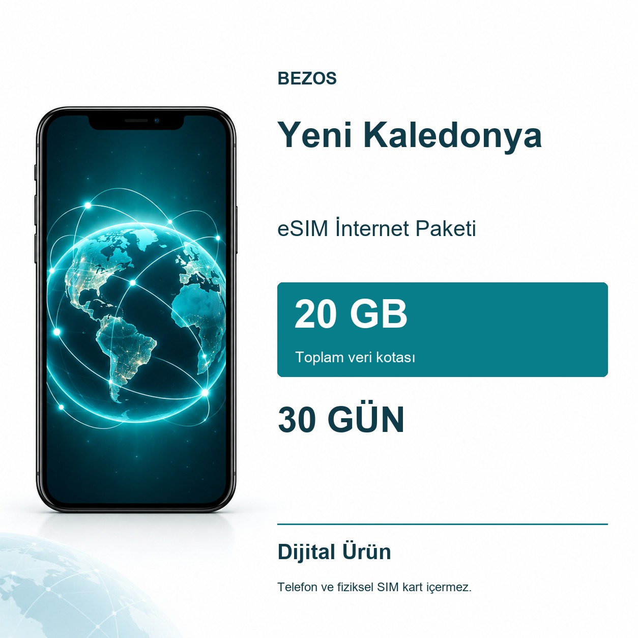 Yeni Kaledonya eSIM İnternet Paketi 20 GB 30 Gün