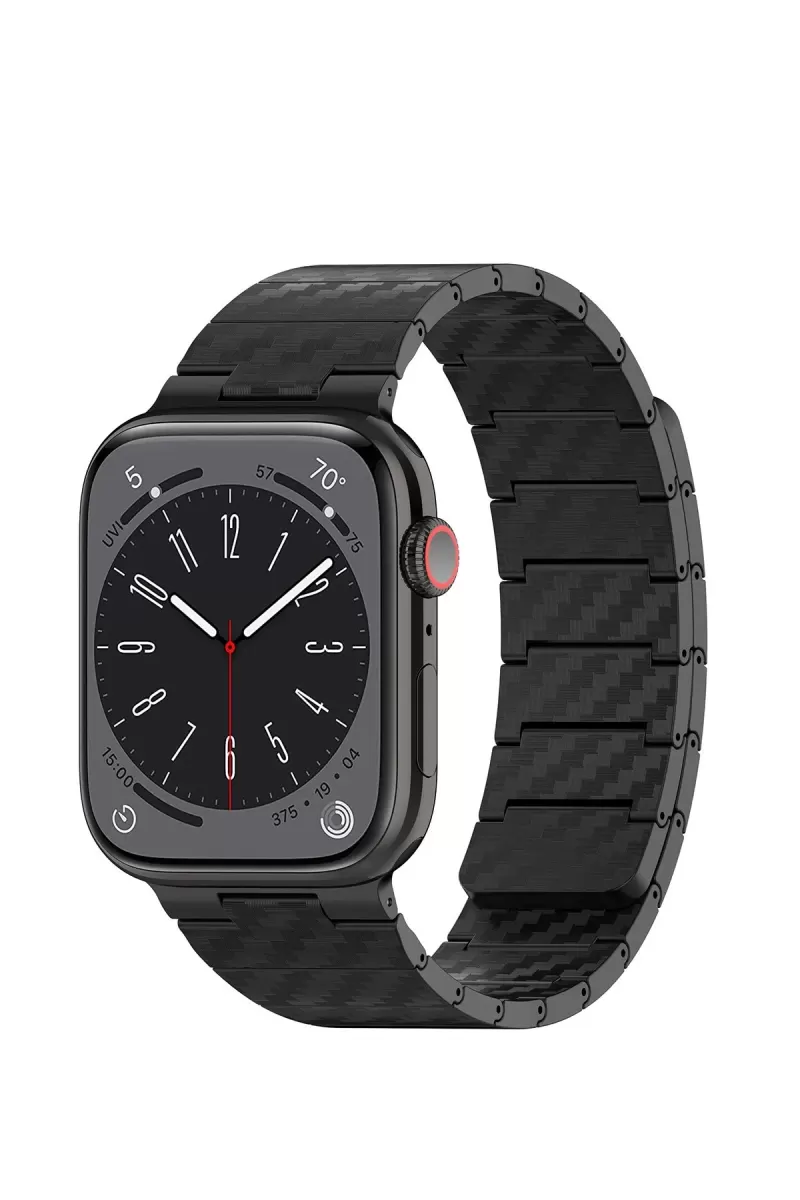 Movenchy Apple Watch 45mm Uyumlu Carbon Steel Kordon - Siyah
